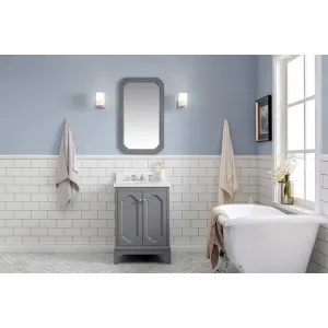 Queen 24" Single Bathroom Vanity in Cashmere Gray with Quartz Carrara Top and Mirror(s)