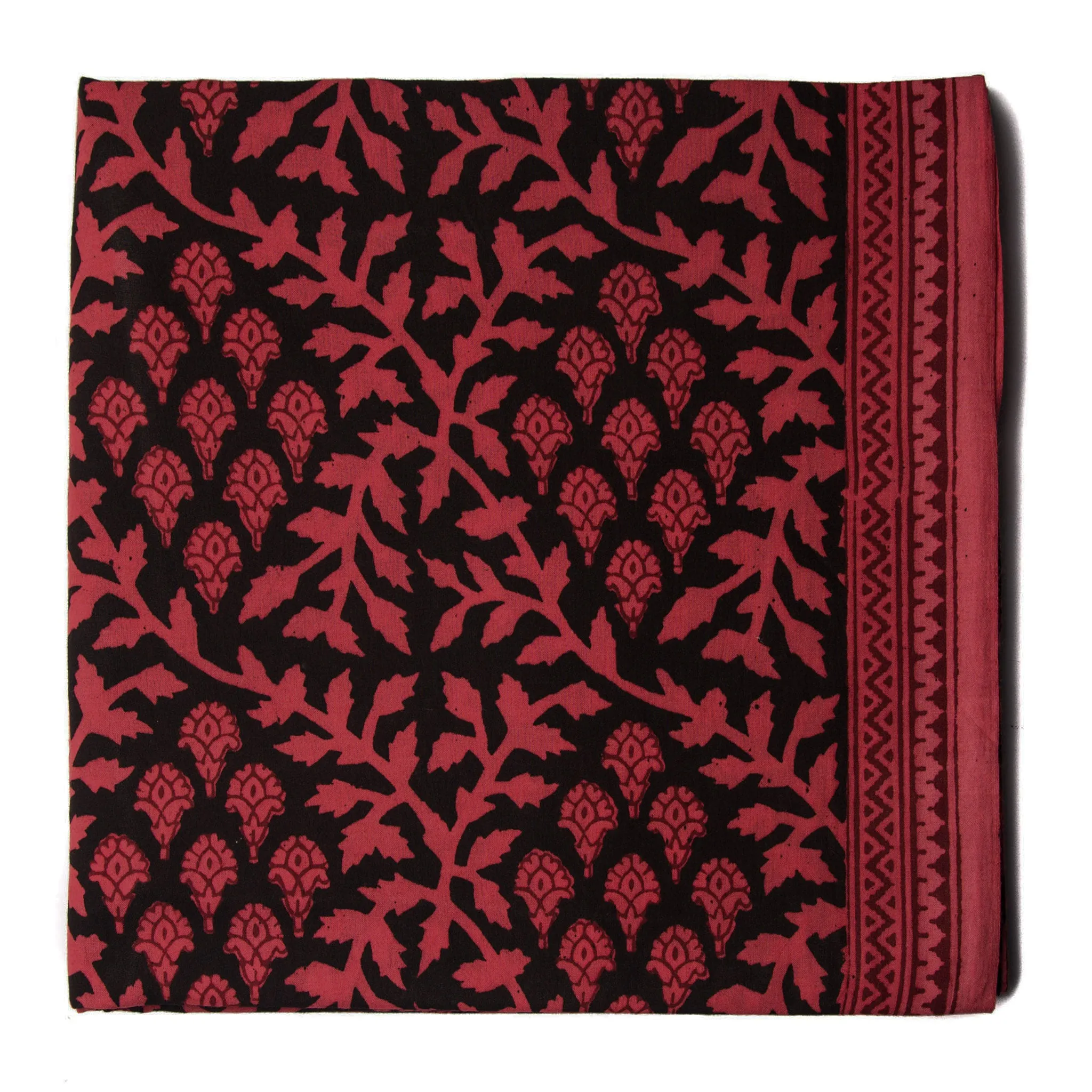 Red & Black Bagh Hand Block Printed Cotton Fabric