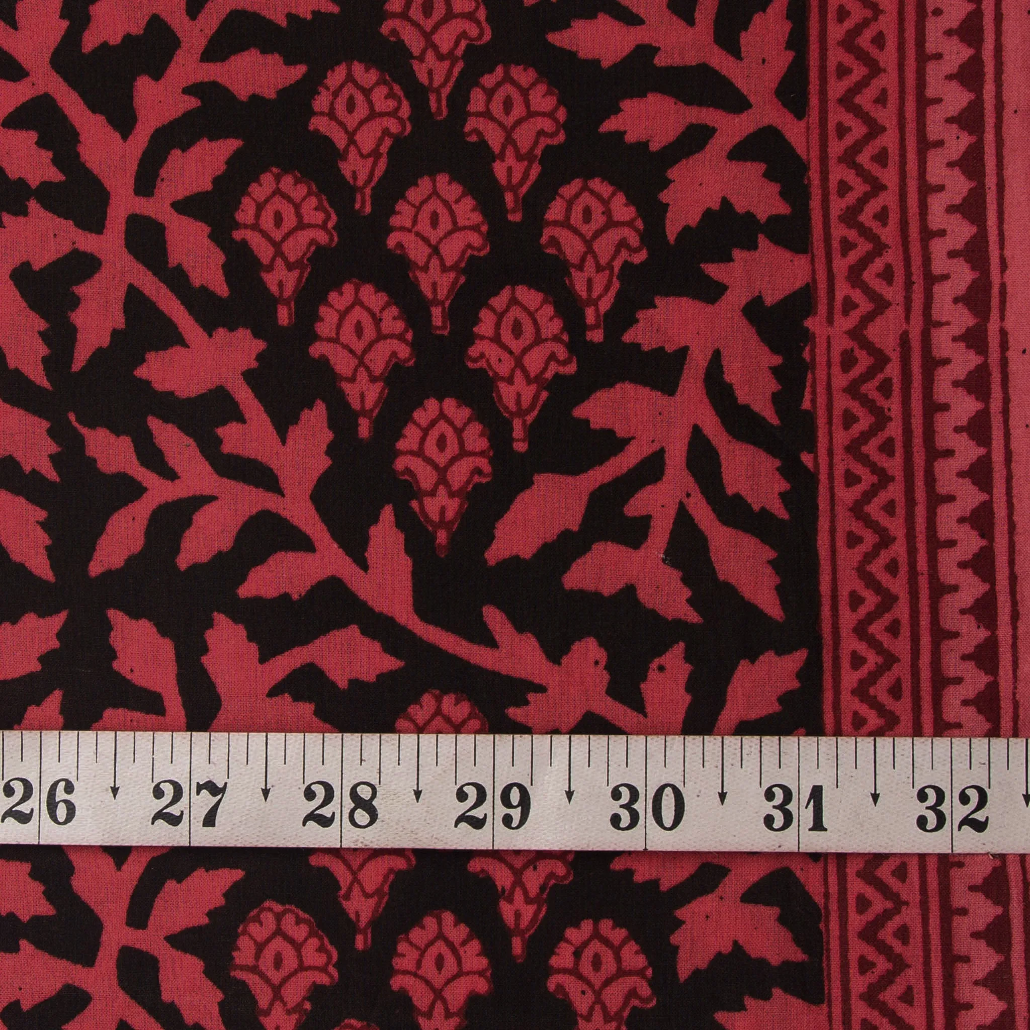 Red & Black Bagh Hand Block Printed Cotton Fabric