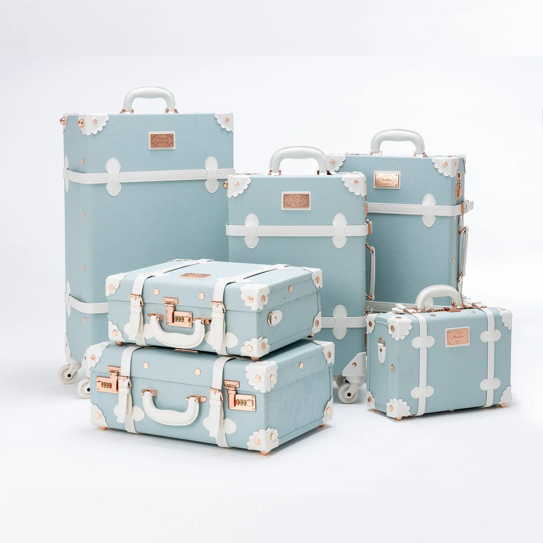 SarahFace 3 Pieces Luggage Sets - Embossed Blue's