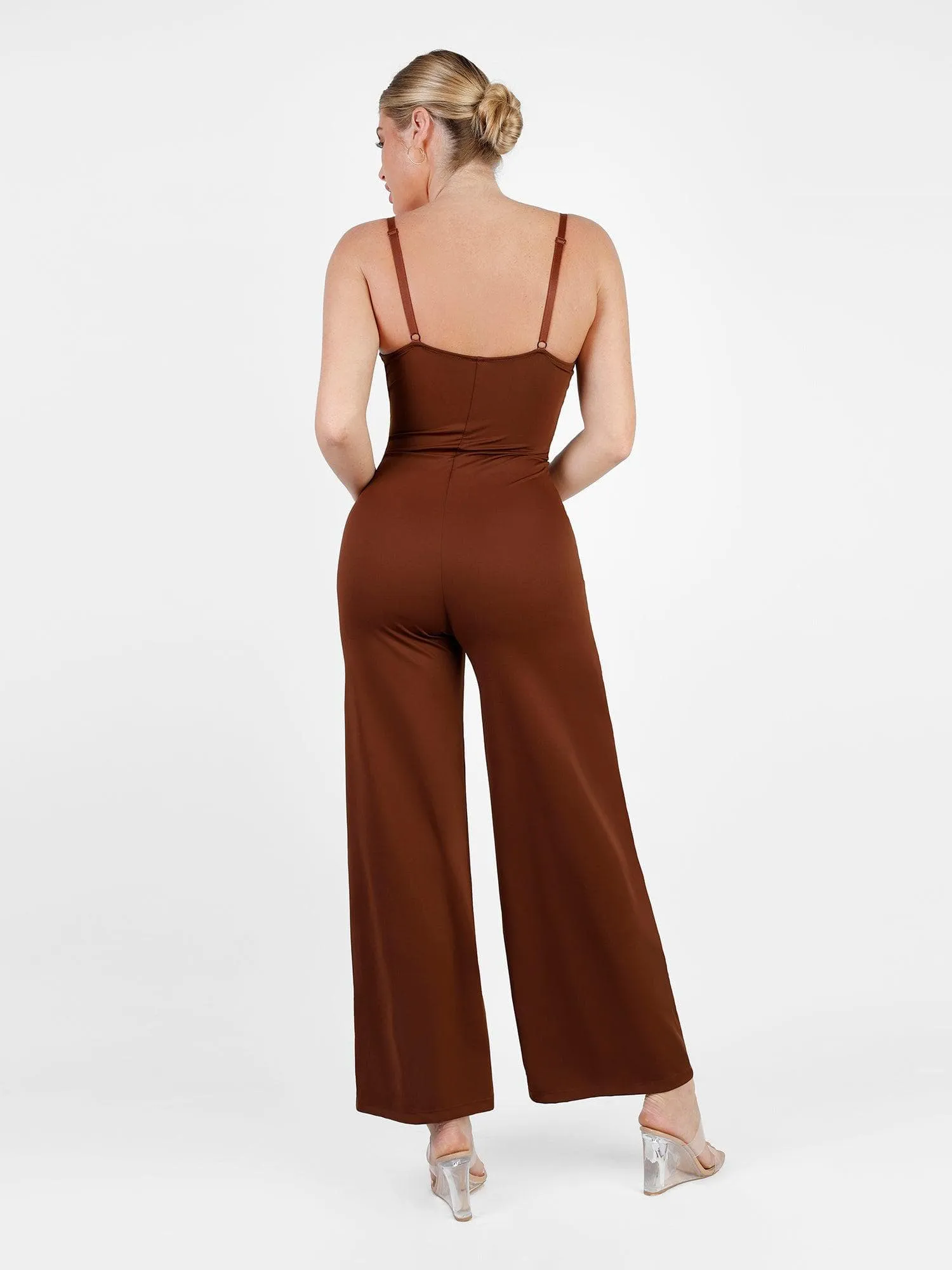 Shapewear Lace Deep V-Neck Sculpting Wide Leg Jumpsuit For Insiders