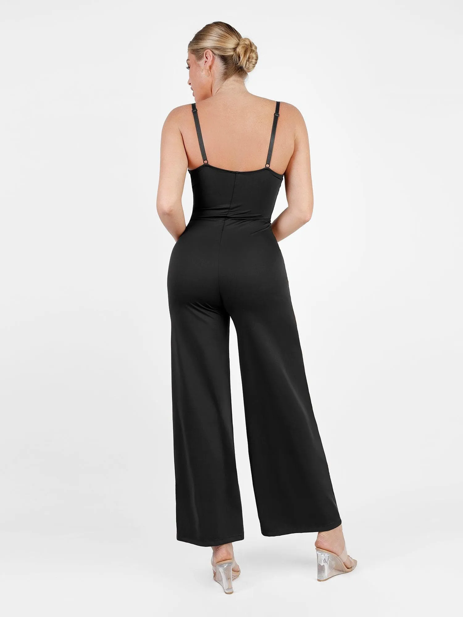 Shapewear Lace Deep V-Neck Sculpting Wide Leg Jumpsuit For Insiders
