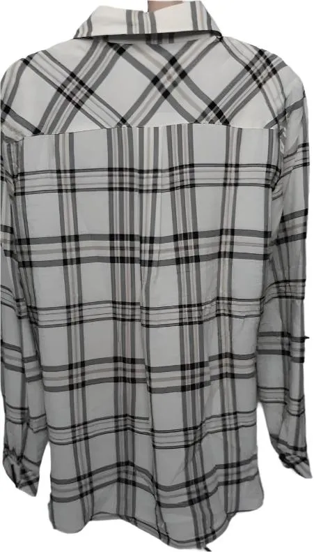 Shirt-White/Black-Button Front-Long Sleeve-Women's-M14210bm