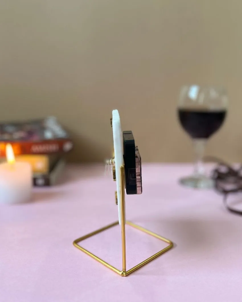 Square Marble Desktop Clock With Metal Stand | 5 x 5 x 6 inches