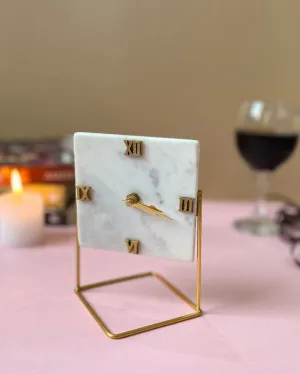 Square Marble Desktop Clock With Metal Stand | 5 x 5 x 6 inches