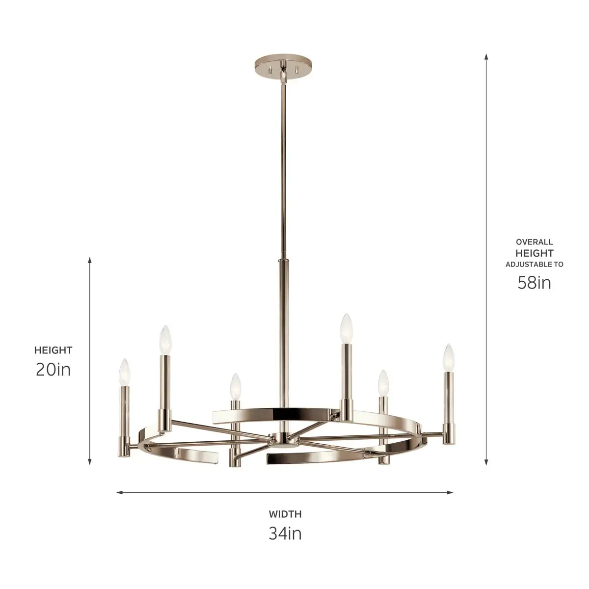 Tolani 34" 6-Light Chandelier, Polished Nickel Finish