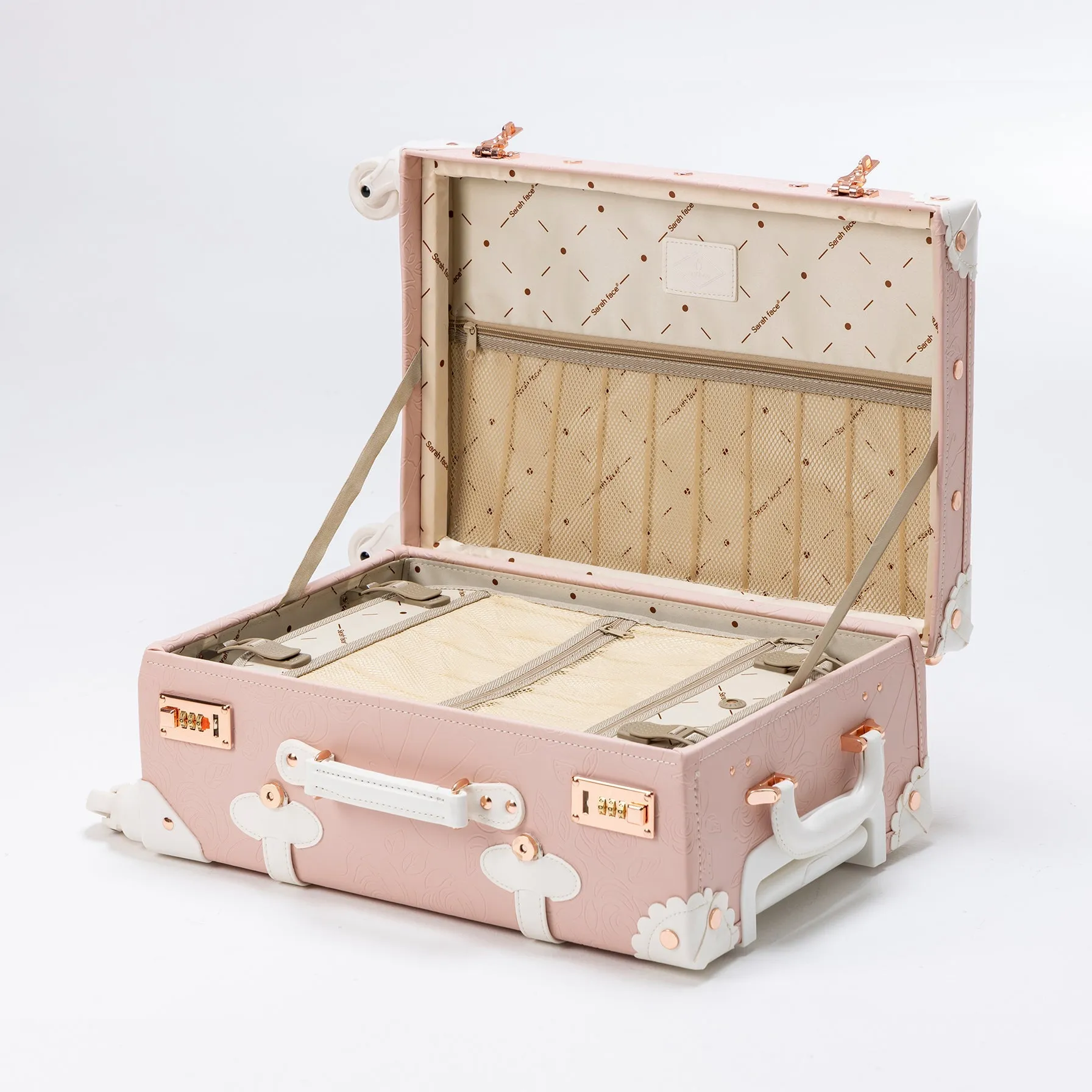 (United States) SarahFace 3 Pieces Luggage Set - Embossed Pink's
