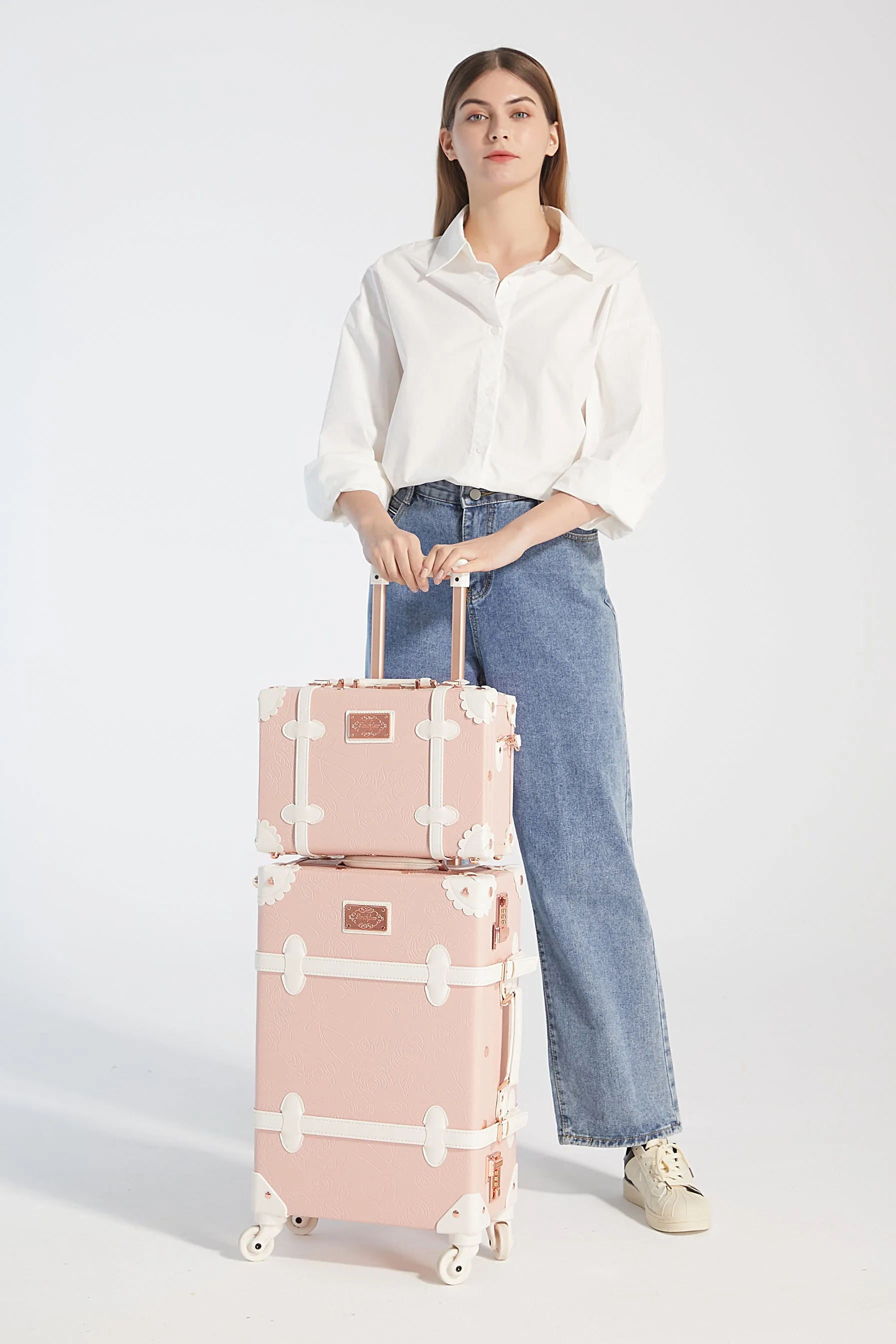 (United States) SarahFace 3 Pieces Luggage Set - Embossed Pink's