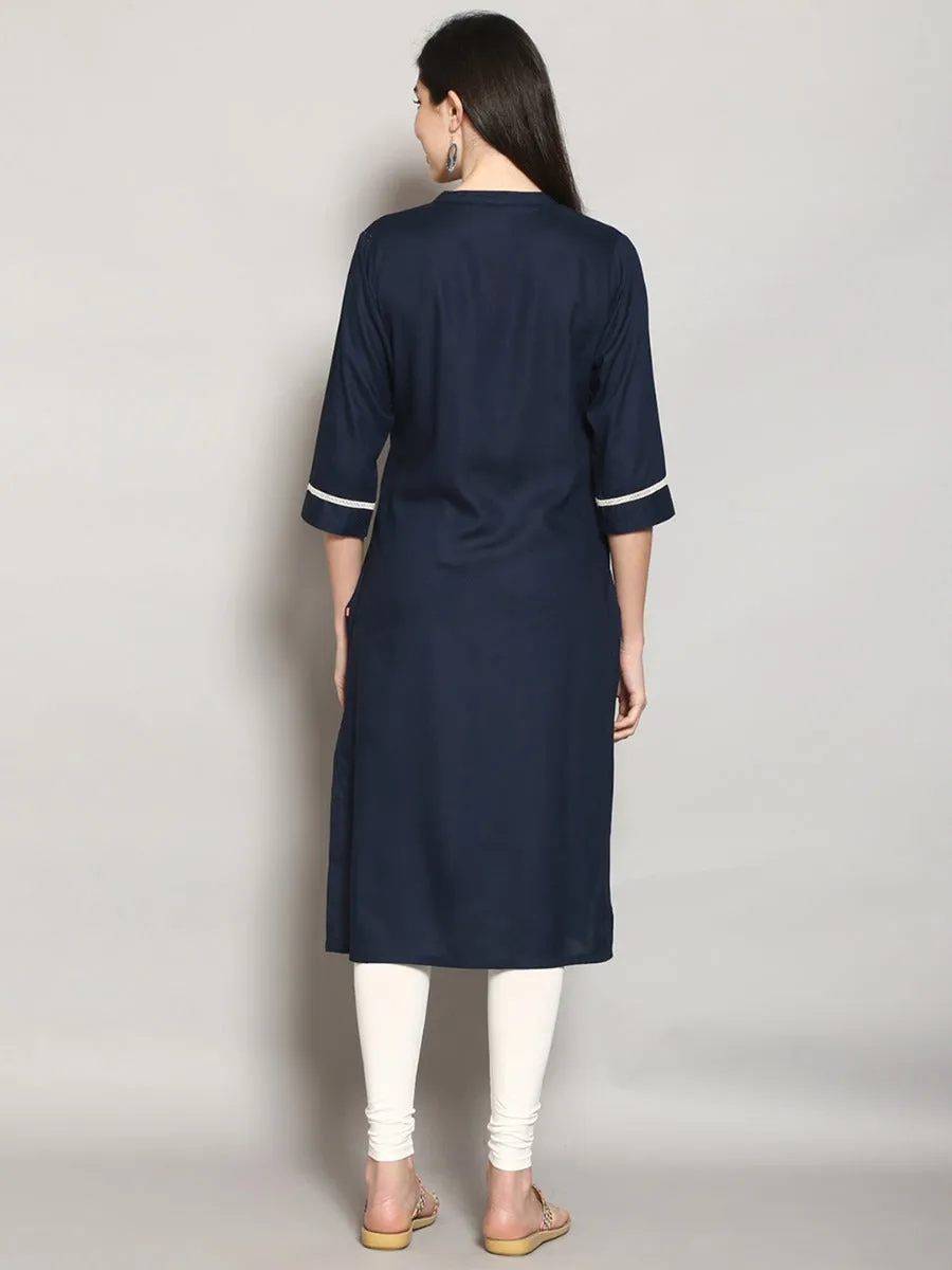 Women Navy Solid Kurta