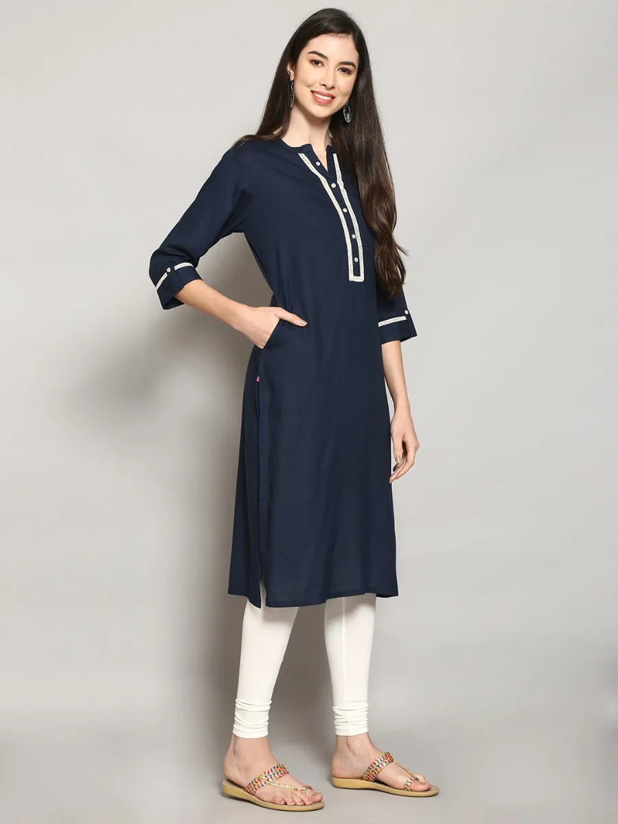 Women Navy Solid Kurta